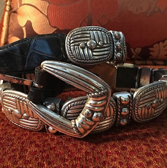 90's Brighton Belt Chunky Silver Black Heavy 1995 Round - Picture 1 of 9